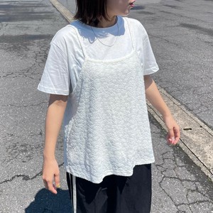即納【2025新作】2WAYジャガードキャミアンサンブル　セット　半袖　ビスチェ　Tシャツ　レース