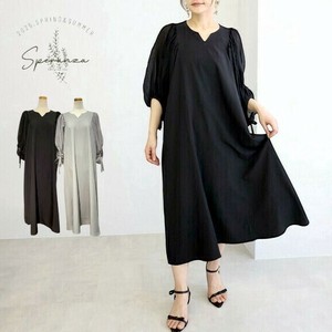 【再入荷】袖異素材切り替えロングワンピース