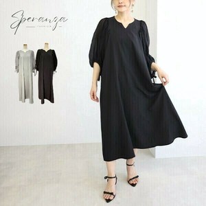 【再入荷】袖異素材切り替えロングワンピース