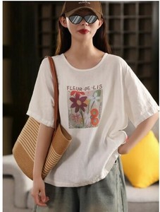 Tシャツ 半袖 ラウンドネック 花柄 ゆったり 快適 レディース ファッション  E8791#  WXB321