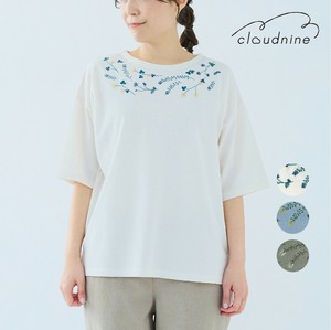 T-shirt UV Cut Floral Pattern Cotton Cut-and-sew 5/10 length 3-colors