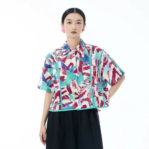 u28208トップス レディース 花柄 ブラウス Tシャツ 韓国風 2色 短袖 2025春夏新作