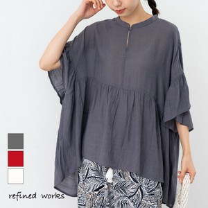 Button Shirt/Blouse Tunic Gathered Blouse