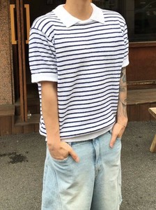 【2025春夏新作】襟付きボーダーサマーニット＜ユニセックス＞