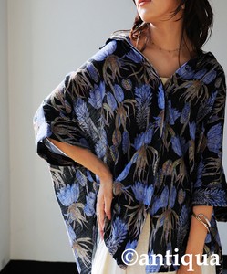 [antiqua] Button Shirt/Blouse Ladies fashion Floral Pattern Short Sleeve 100% Cotton