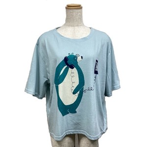 半袖Tシャツ　個性的　プリント　熊と電話　クマ　アニマル　ライトブルー