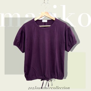 <2025夏物新作>綿混裾絞りデザイン無地五分袖Tシャツ　2025夏物人気　真里子の詩
