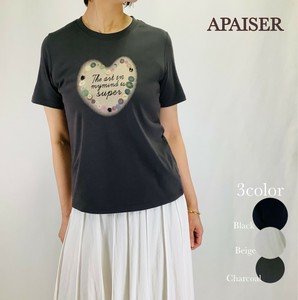 T-shirt Summer Heart Motif Cut-and-sew
