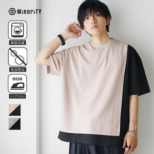 [MinoriTY] T-shirt Asymmetrical Nashiji Bicolor T-Shirt Short Sleeve
