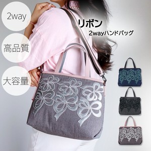 リボン トートバッグ KFB  ショルダー 2WAY ハンド 可愛い デニム 合皮  リボンモチーフ　異素材 可愛い