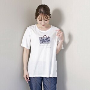 【25SS新作】日本製  バッグ エンブロイダリー 刺繍 クルーネック Tシャツ 80/2強撚綿100%