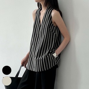 Button Shirt/Blouse Stripe V-Neck Sleeve Blouse S/S