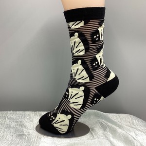 短袜 黑 女士 袜子 透视 斑马