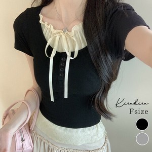 トップス《レイヤード風フロントリボンTシャツ 2色》
