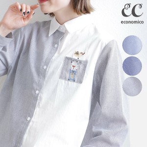 2025SS　ポケット猫刺繍 ストライプブラウス　2025新作　Economico