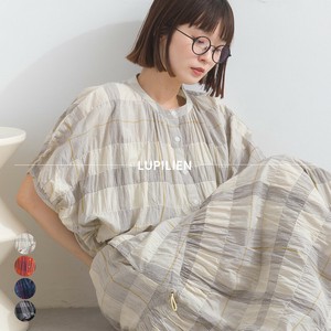 Tunic Dolman Sleeve Check Shirring [S/S NEW] Made in India
