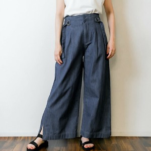 デニムハイウエスト裾ベンツワイドパンツ　ボトムス/レディース/綿/Dカン付き/年間定番