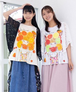 フルーティな女の子 レース袖切替Tシャツ