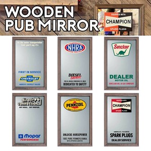 【オシャレ空間を演出！】【アメリカンスタイル】WOOD PUBMIRROR  壁掛け 鏡 ◾️ウッドパブミラー ガラス
