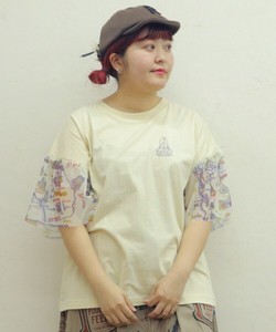 26/-天竺無地　袖フリルチュールTシャツ
