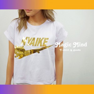 【ニャイキ】レディース　ロールアップショート丈Tシャツ　チビT
