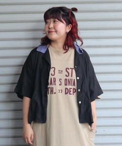 レーヨンモダール無地 配色開襟シャツ半袖