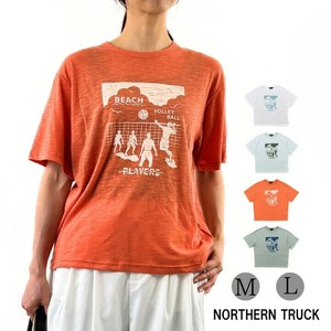 ビーチバレーボール プリント Tシャツ レディース プルオーバー クルーネック nt-nec55360