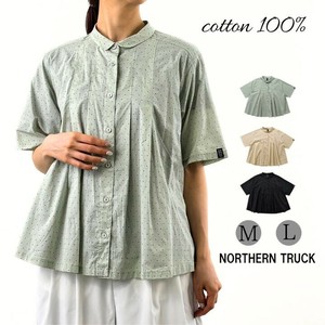 Button Shirt/Blouse Ladies fashion Short Sleeve Front Opening 100% Cotton Tuck Polka Dot