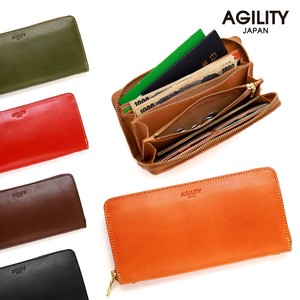 Long Wallet Genuine leather Round Fastener Made in Japan