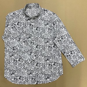 日本製　綿100%　丸衿プリント七分袖ブラウス