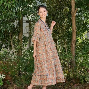 【お買得品】カラムカリプリント前あきワンピース