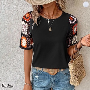 カラフル刺繍袖Tシャツ  半袖 カジュアル 夏  【2025SS】