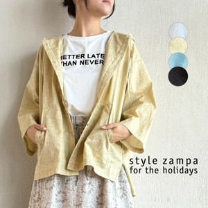 【2025SS新作】ムラ染めプリント綿麻フーディーシャツ