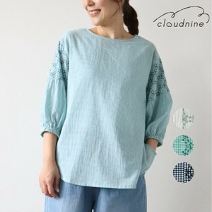 [SD Gathering] Button Shirt/Blouse Tunic Circle Embroidery Cotton Switching 7/10 length