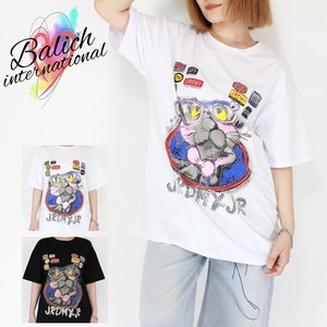 【2025年 新作 Tシャツ】ビジューキャットグラフィックTシャツ