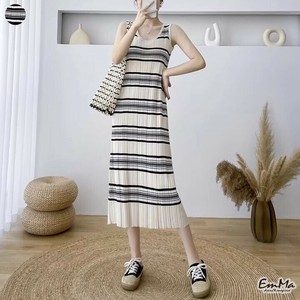 ノースリーブサマーリブニットワンピース ボーダー 夏 カジュアル   【2025SS】