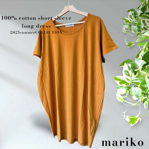 <2025夏物新作>綿100%無地半袖ロングワンピース　2025夏物人気　BLACK MARICO