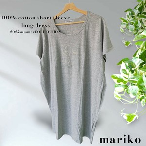 <2025夏物新作>綿100%プリント半袖ロングワンピース　2025夏物人気　BLACK MARICO