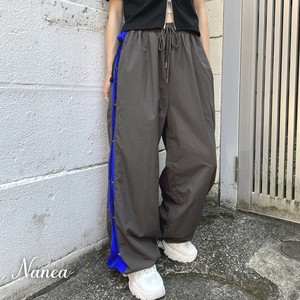 Full-Length Pant Side-drawstring Color Line Wide Pants