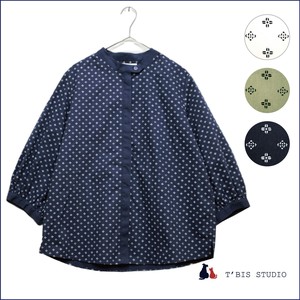 衬衫 立领 棉 花卉图案 7分袖
