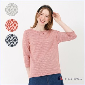 T-shirt Diamond-Patterned Flower Crew Neck Cut-and-sew L Size 7/10 length Made in Japan
