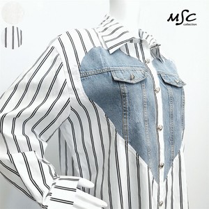 Button Shirt/Blouse Heart-Patterned Stripe
