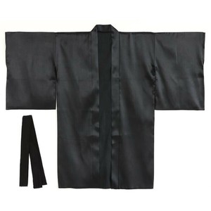 アーテック ソフトサテンロングハッピ袖付 黒 M(ハチマキ付) 18594