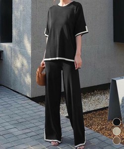 国内即納 セットアップ 配色スリットニットとパンツ