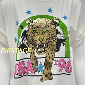 【イタリア製】FIRSTAGE USA・ヒョウ箔プリント  折り返し袖デザインTシャツ