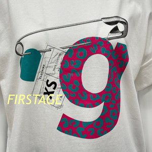 【イタリア製】FIRSTAGE g・安全ピン・タグプリント  折り返し袖デザインTシャツ
