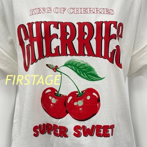 【イタリア製】FIRSTAGE チェリー・ロゴプリント  折り返し袖デザインTシャツ