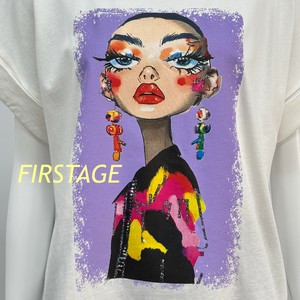 【イタリア製】FIRSTAGE 女性イラストプリント  折り返し袖デザインTシャツ