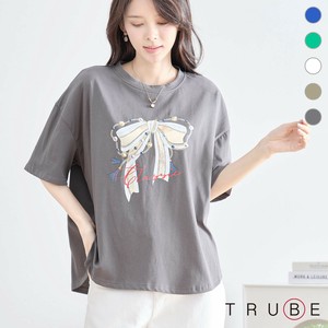 【2025新作】【M〜L】リボンパールプリントTシャツ(N13-256)(5号店）FM5