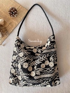 新作 オリジナルリネン刺繍花びらデザイン  ハンドバッグ レディース「2025新作」